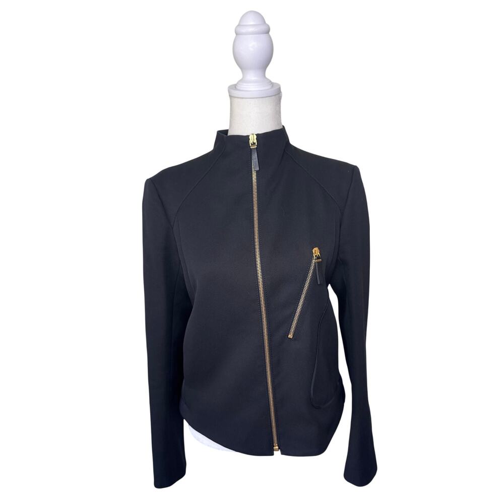 THE ROW Biker Jacket with Stand Collar & Leather Trim Black Size 6